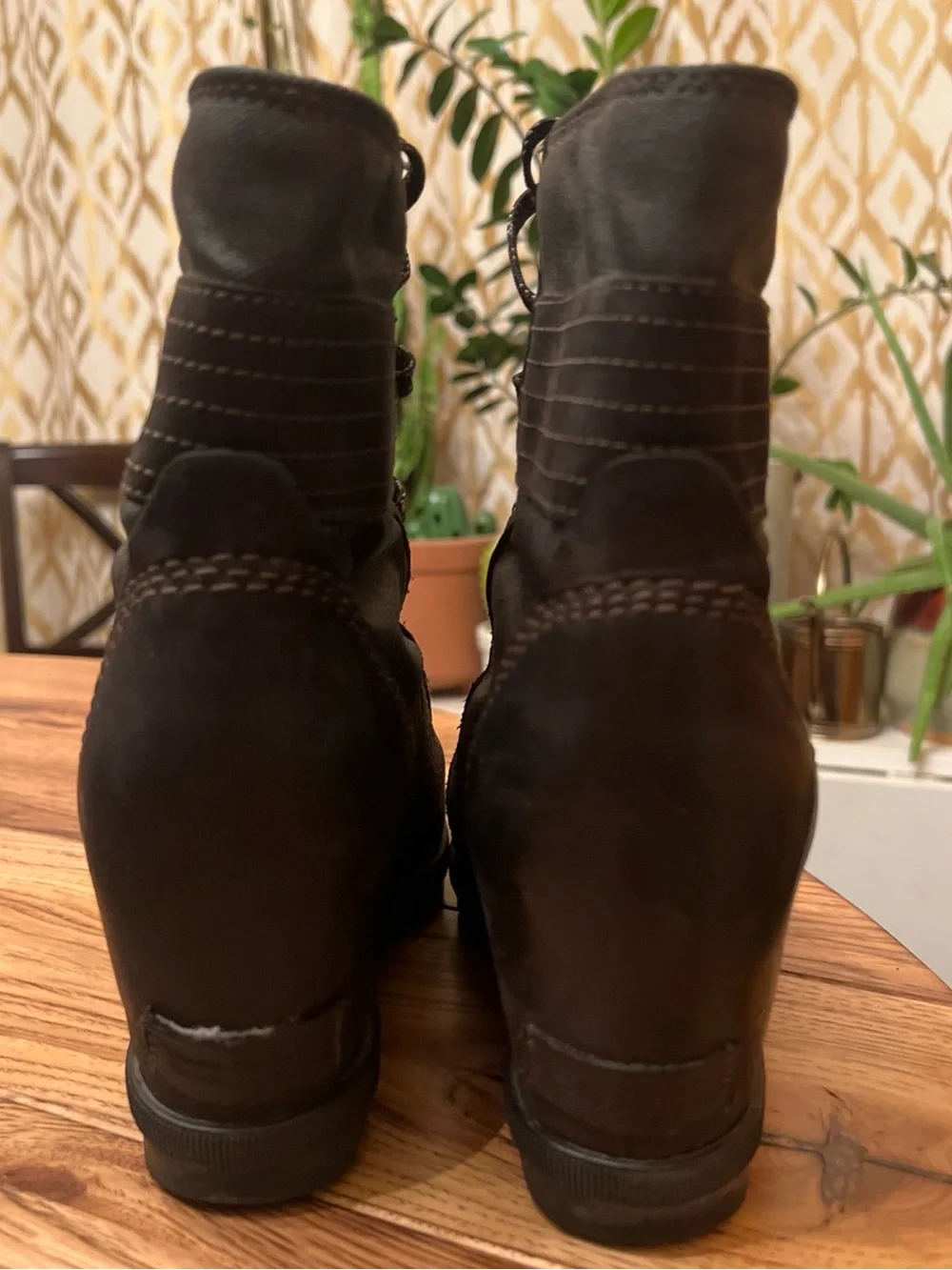 Sorel PDX Lace Up Wedge Boots Lexie Wedge 9.5 Black Leather waterproof